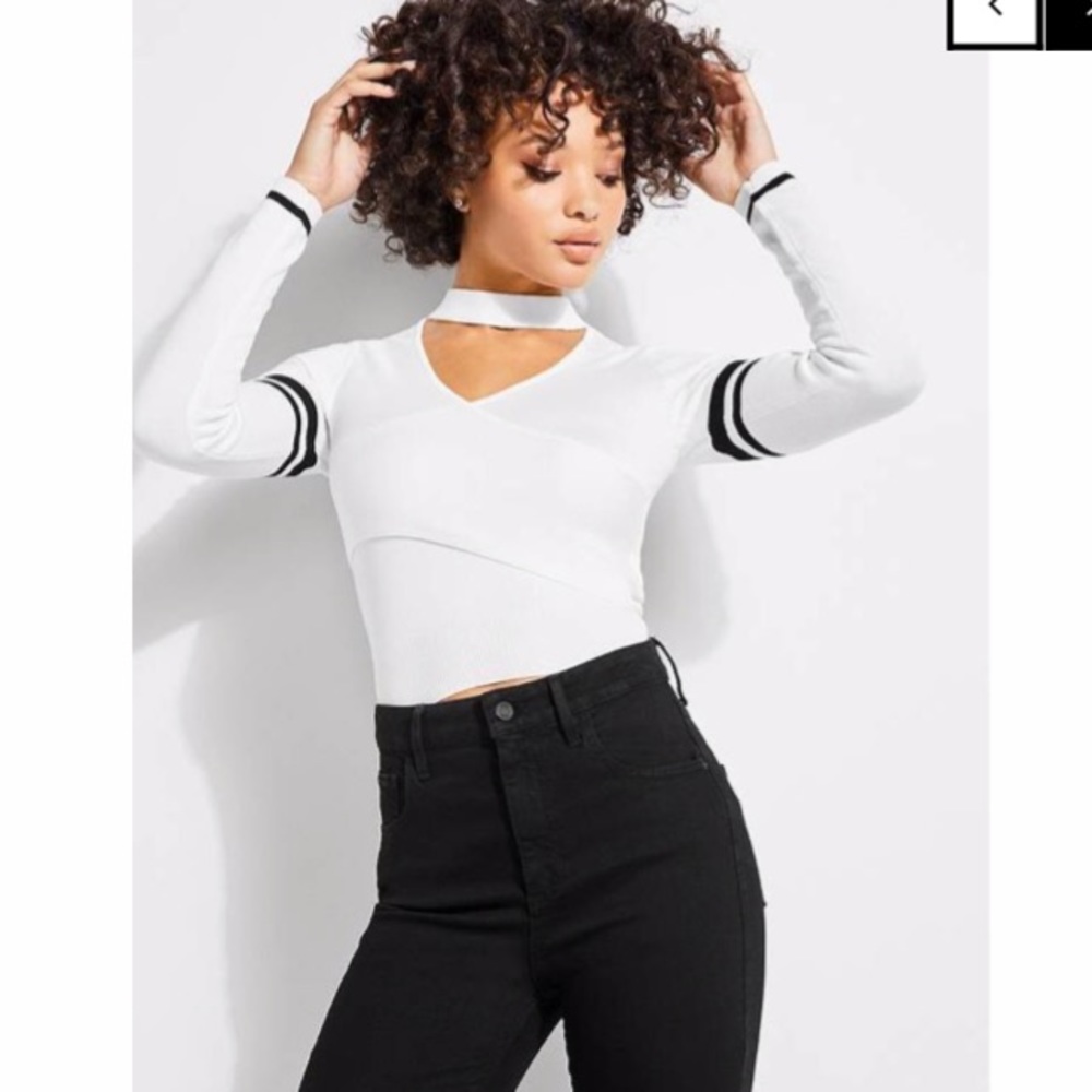 Guess MAI Varsity choker wrap crew sweater stripe s